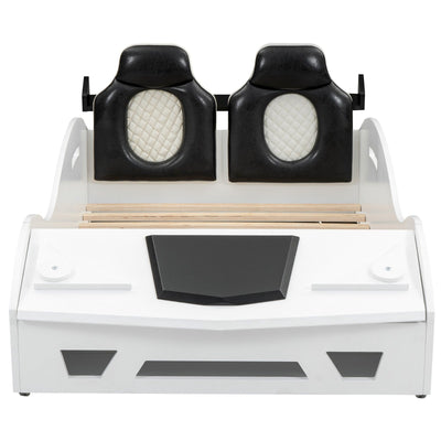 Race Car Twin Bed With Upholstered Backrest And Storage Platform