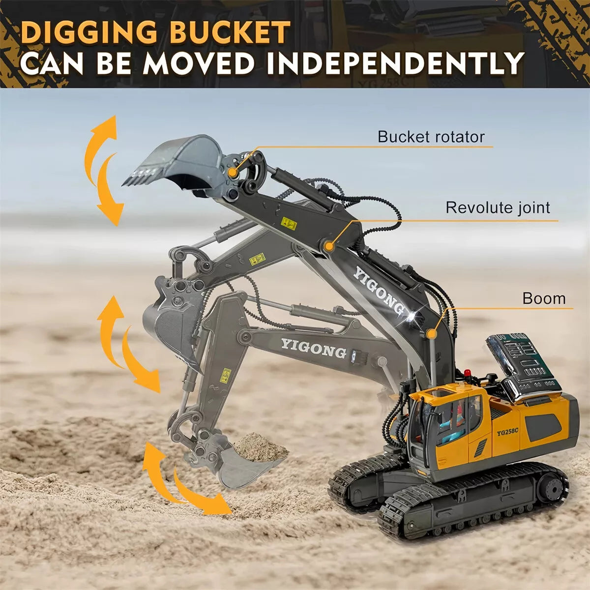 TinyBuilder RC Excavator Toy Durable Remote Control Construction Vehicle