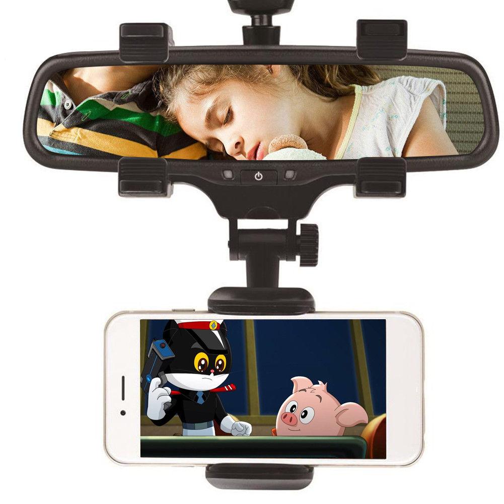 Rear View Mirror Phone Holder Universal Car Mount Grip Clamp
