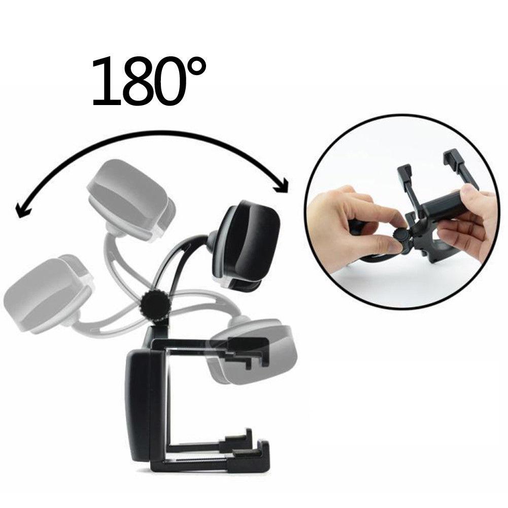 Rear View Mirror Phone Holder Universal Car Mount Grip Clamp