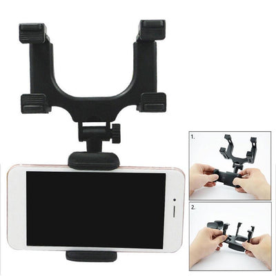 Rear View Mirror Phone Holder Universal Car Mount Grip Clamp