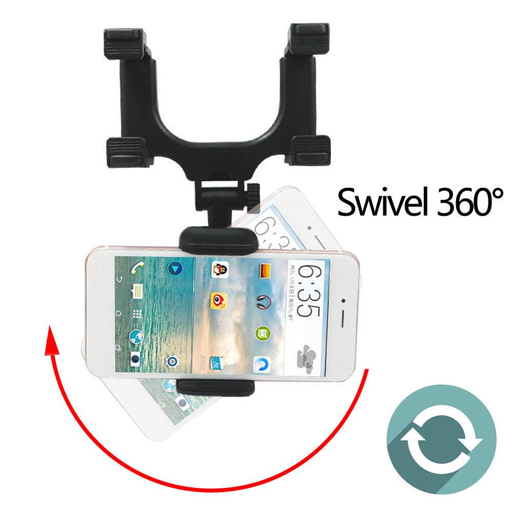 Rear View Mirror Phone Holder Universal Car Mount Grip Clamp