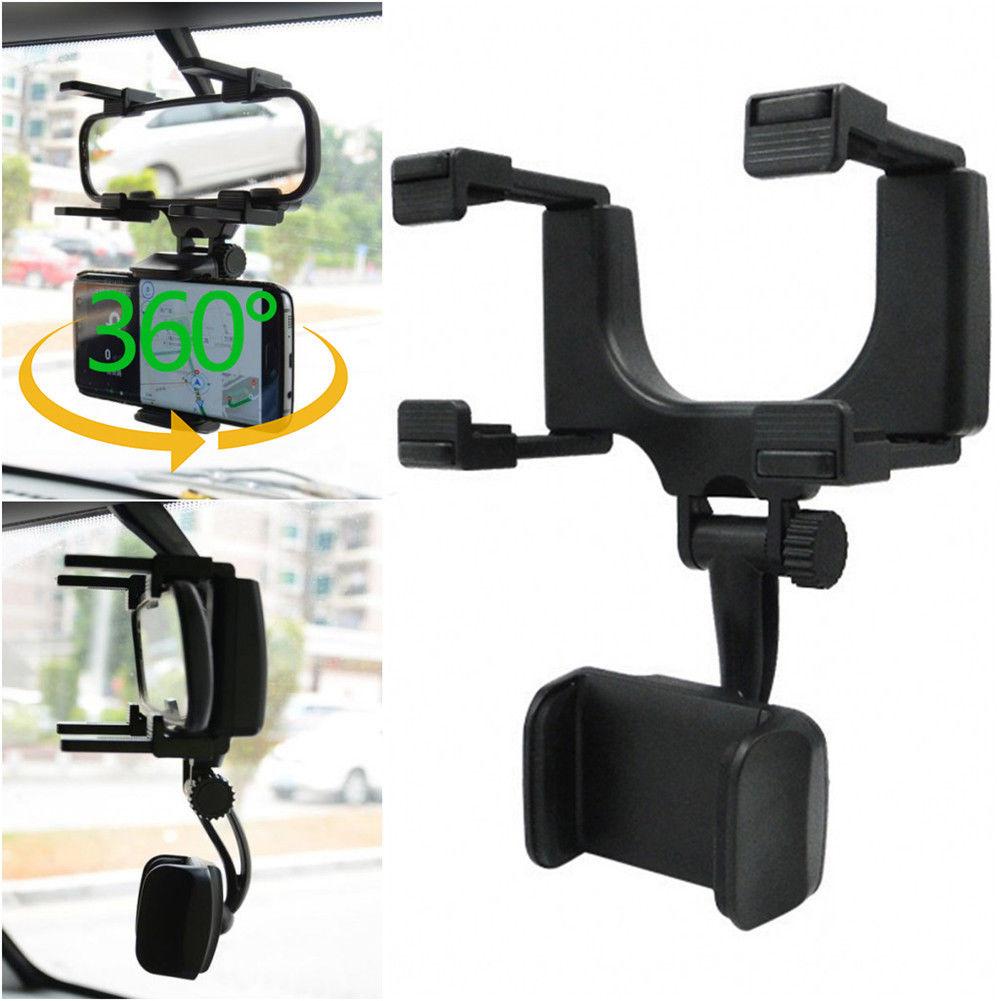 Rear View Mirror Phone Holder Universal Car Mount Grip Clamp