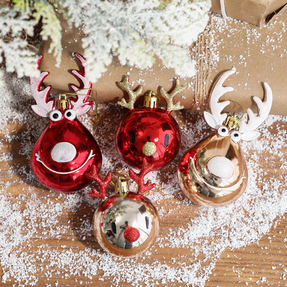 Red Christmas Ornament Balls With Elk Scene Holiday Decorations