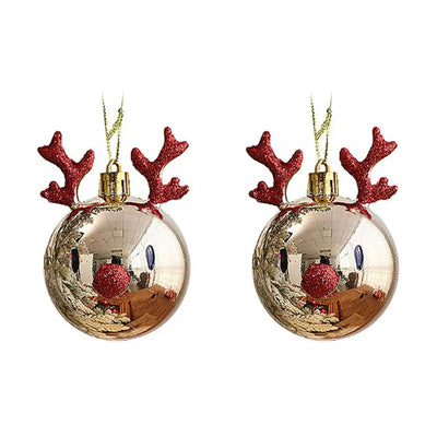 Red Christmas Ornament Balls With Elk Scene Holiday Decorations