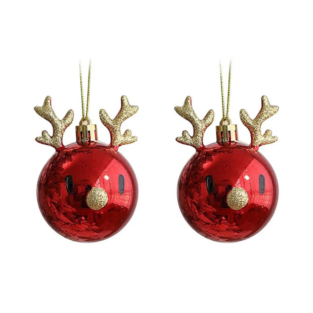 Red Christmas Ornament Balls With Elk Scene Holiday Decorations