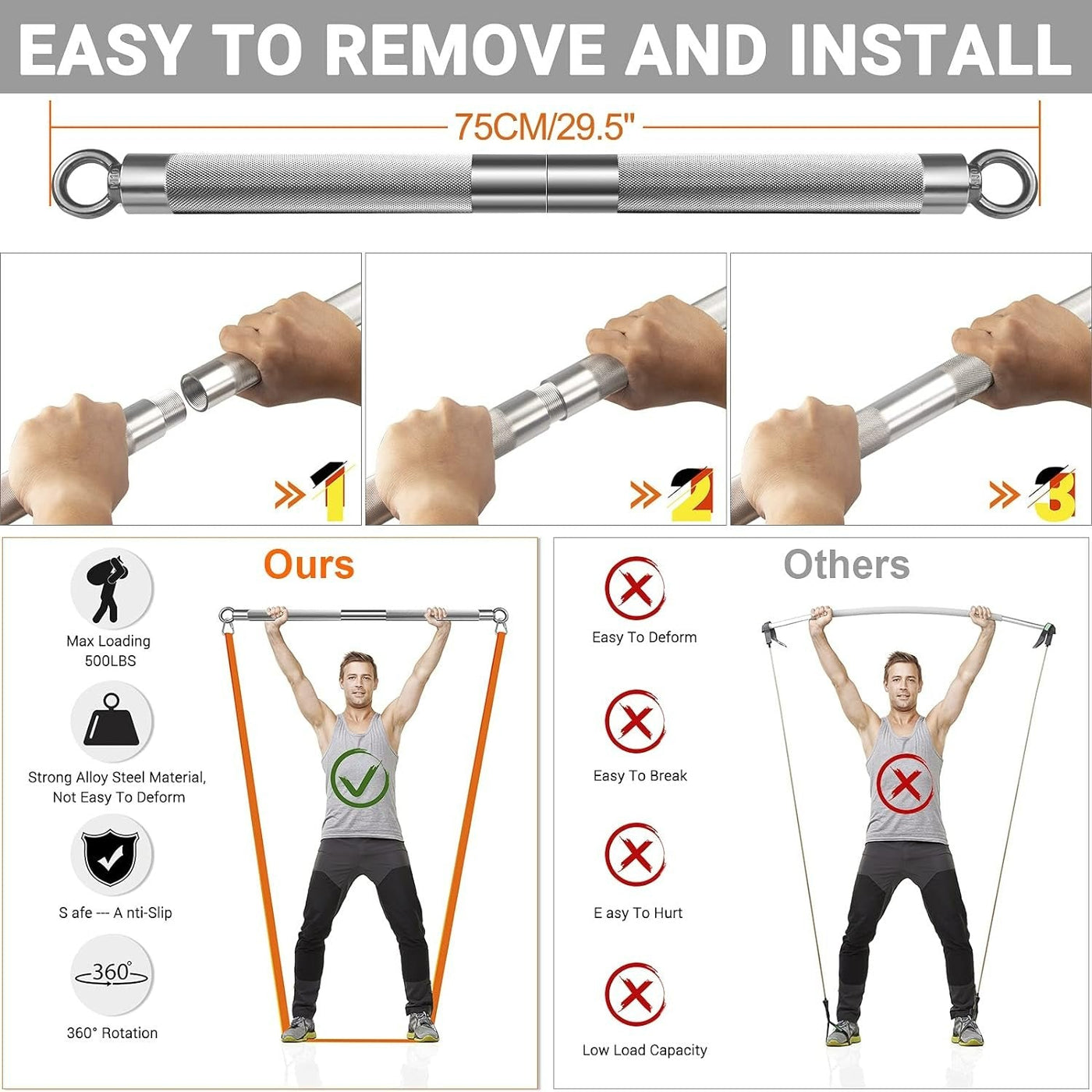 Resistance Band Bar Set For Strength Training Yoga And Gym Workouts