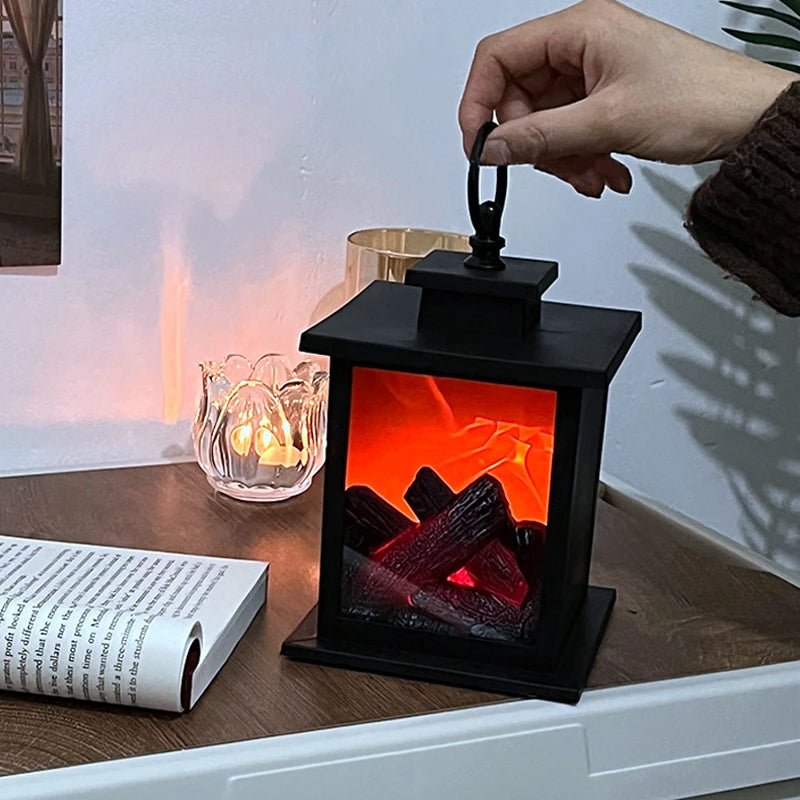 Retro Fireplace Lantern Flickering Flame USB Battery Holiday Light