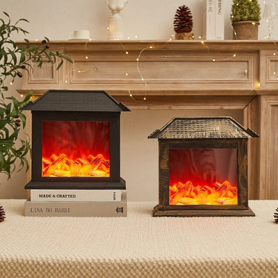 Retro Fireplace Lantern Flickering Flame USB Battery Holiday Light