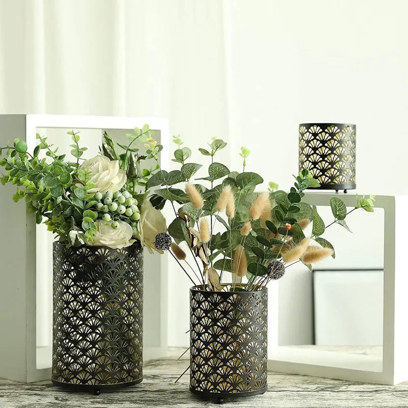 Retro Metal Candle Holders Set 3 Pieces Fan Pattern For Home Decor