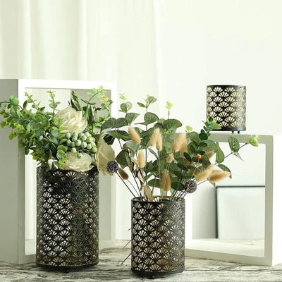 Retro Metal Candle Holders Set 3 Pieces Fan Pattern For Home Decor