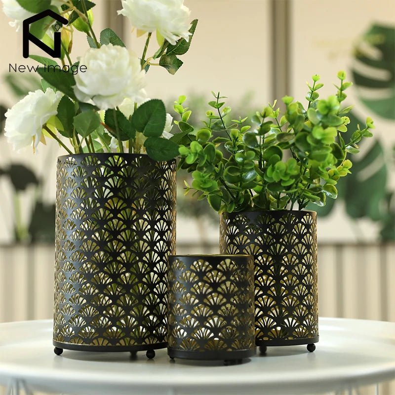 Retro Metal Candle Holders Set 3 Pieces Fan Pattern For Home Decor