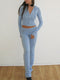 Ribbed Knit Lounge Set For Women Zip Hoodie And Wide-Leg Pants