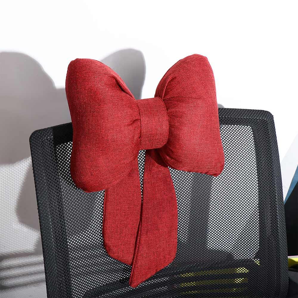 Car Neck Pillow Ribbon Bow Linen Ergonomic Cotton Comfort