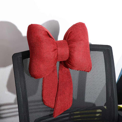 Car Neck Pillow Ribbon Bow Linen Ergonomic Cotton Comfort