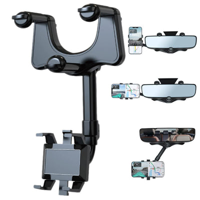 Rotatable Retractable Car Phone Holder 360 Degree Rear View Mirror