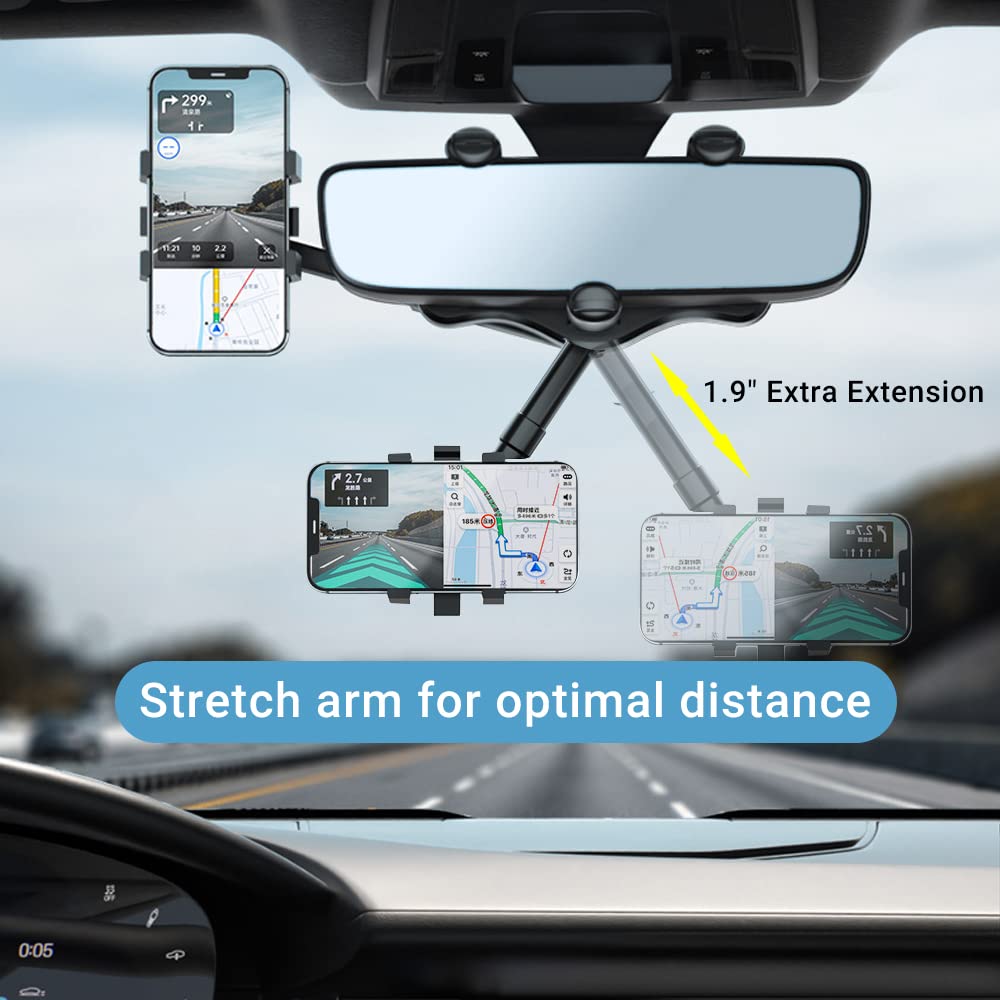Rotatable Retractable Car Phone Holder 360 Degree Rear View Mirror