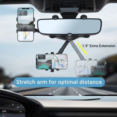 Rotatable Retractable Car Phone Holder 360 Degree Rear View Mirror