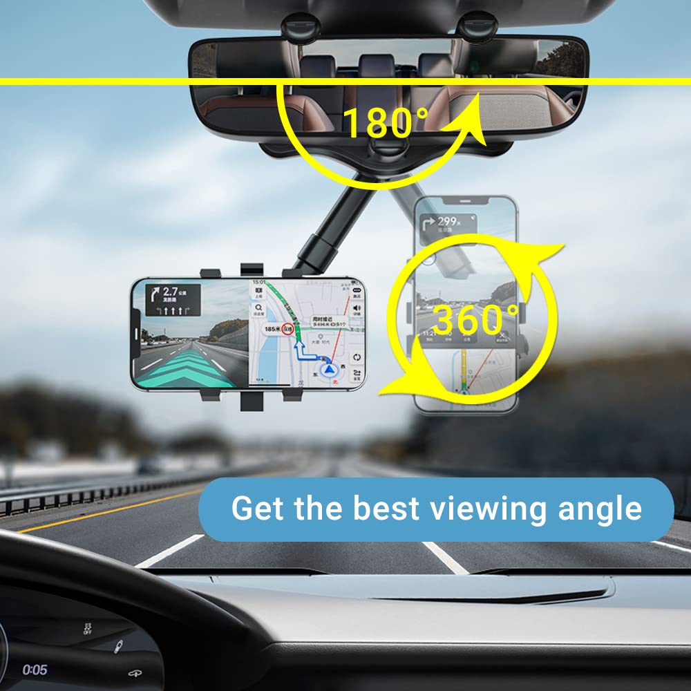 Rotatable Retractable Car Phone Holder 360 Degree Rear View Mirror