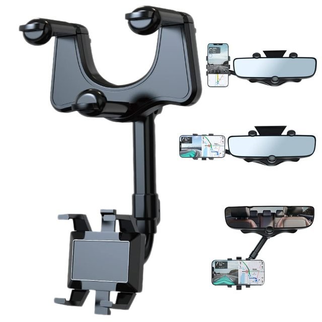 Rotatable Retractable Car Phone Holder 360 Degree Rear View Mirror