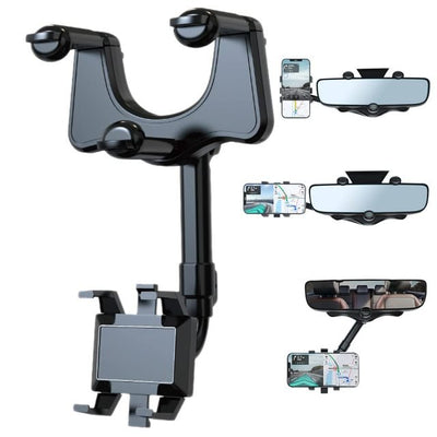 Rotatable Retractable Car Phone Holder 360 Degree Rear View Mirror