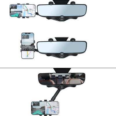 Rotatable Retractable Car Phone Holder 360 Degree Rear View Mirror