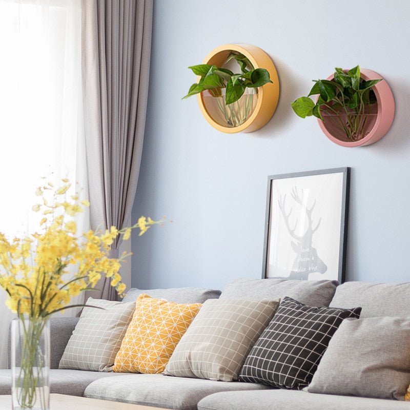 Round Wall Mounted Vase Hanging Flowerpot For Home Decoration