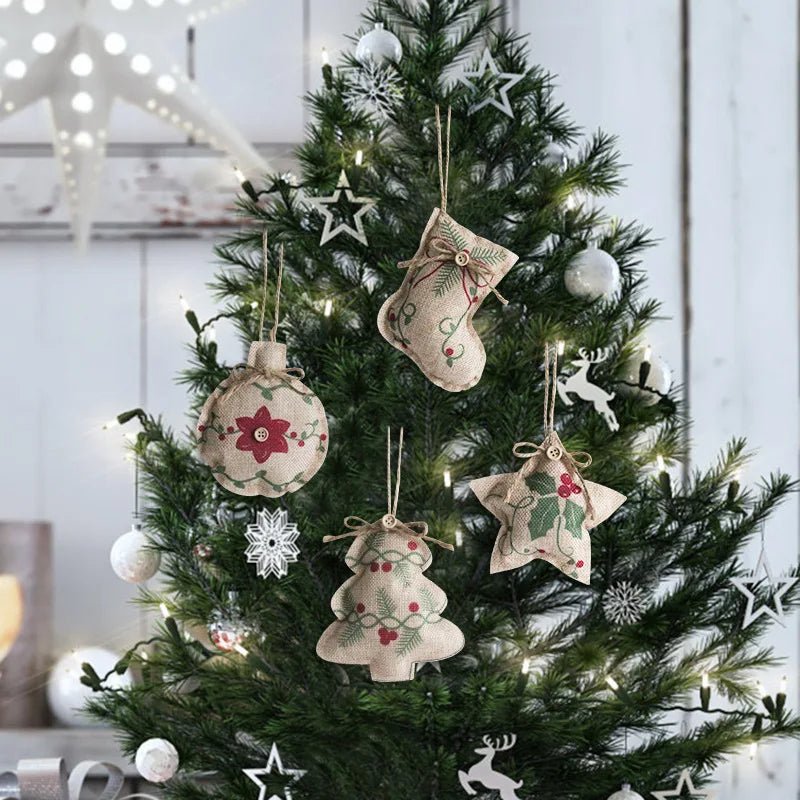 Rustic Linen Christmas Pendants Charming Tree Ornaments Holiday Décor