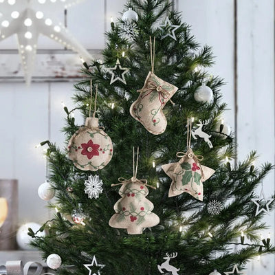 Rustic Linen Christmas Pendants Charming Tree Ornaments Holiday Décor