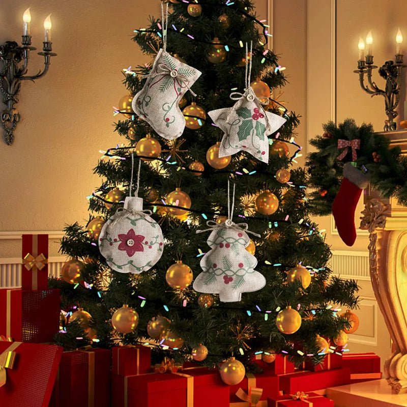 Rustic Linen Christmas Pendants Charming Tree Ornaments Holiday Décor