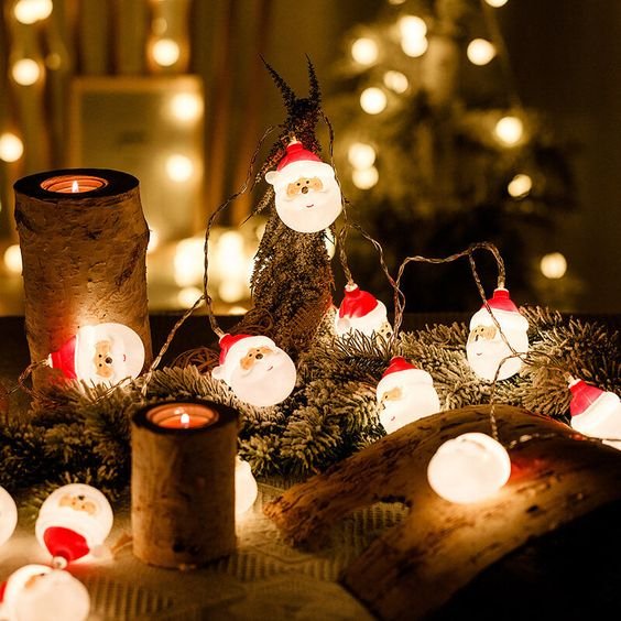 Santa Lights LED Christmas Decoration Santa Head String Lights Party