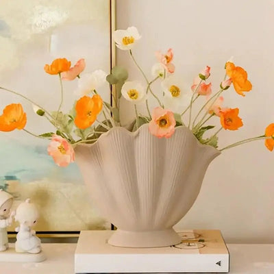 Ceramic Seashell Vase For Floral Arrangements And Terrarium Decor