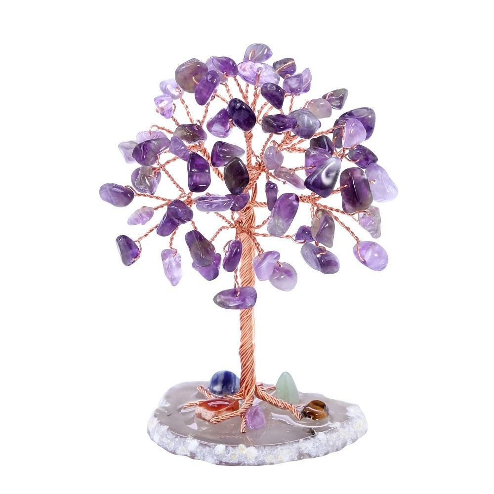 Seven Color Agate Money Tree With Crystals Feng Shui Decor