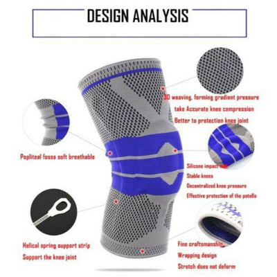 Silicone Knee Compression Sleeve With Spring Support And Stabilizers