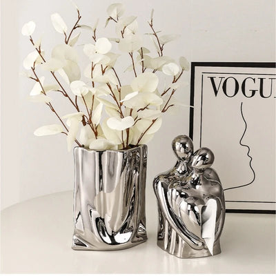 Silver Ceramic Flower Vase Elegant Electroplated Floral Decor Accent