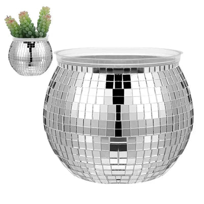 Silver Disco Ball Flower Pot Decorative Mirror Vase For Home Party