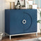 Storage Cabinet With Solid Wood Veneer And Metal Frame Navy