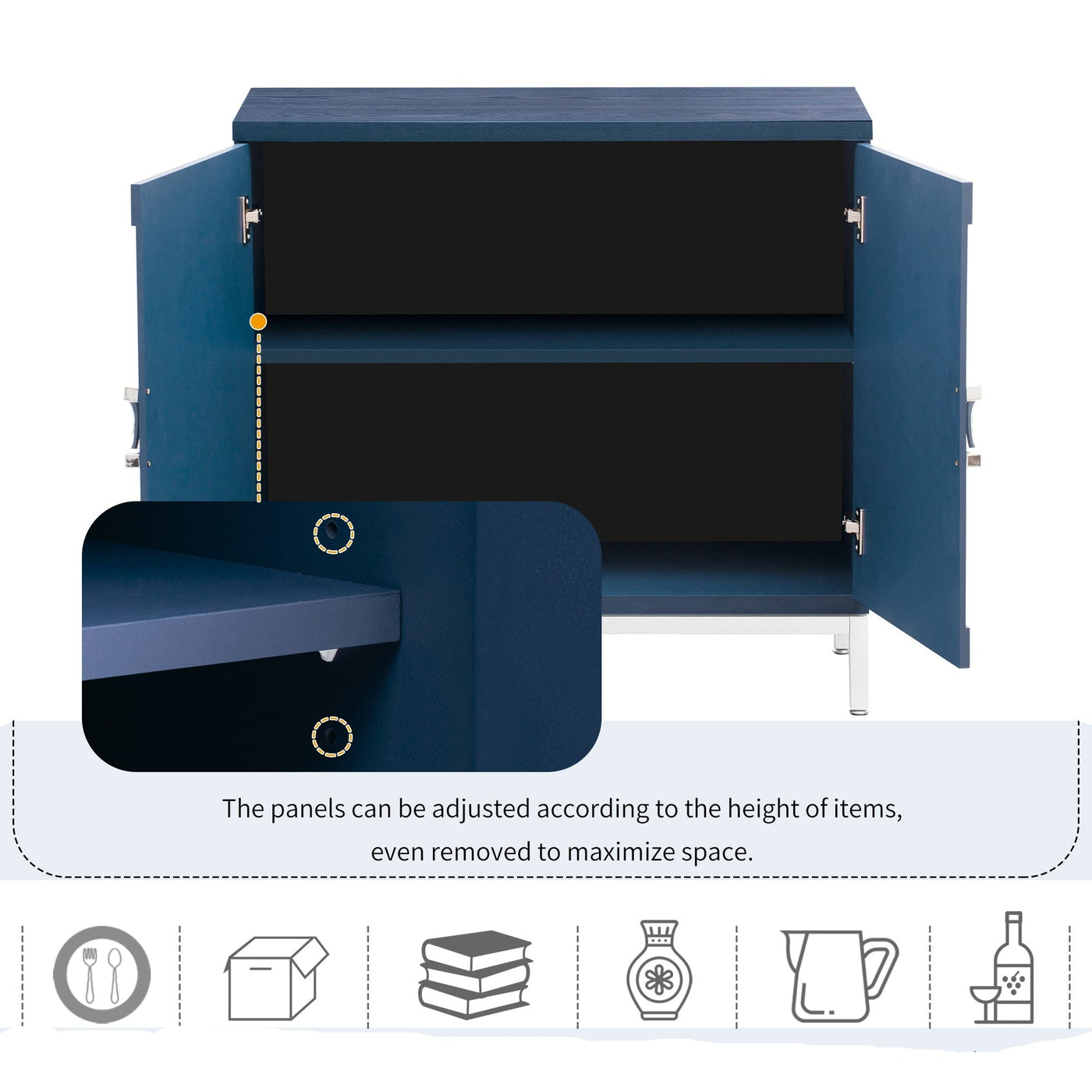 Storage Cabinet With Solid Wood Veneer And Metal Frame Navy