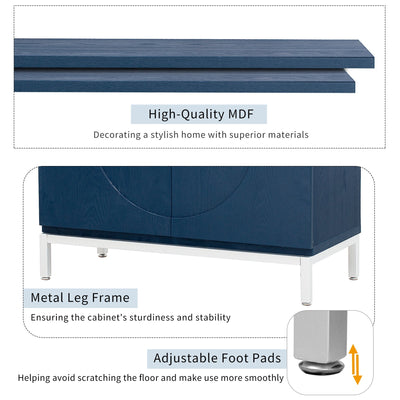 Storage Cabinet With Solid Wood Veneer And Metal Frame Navy