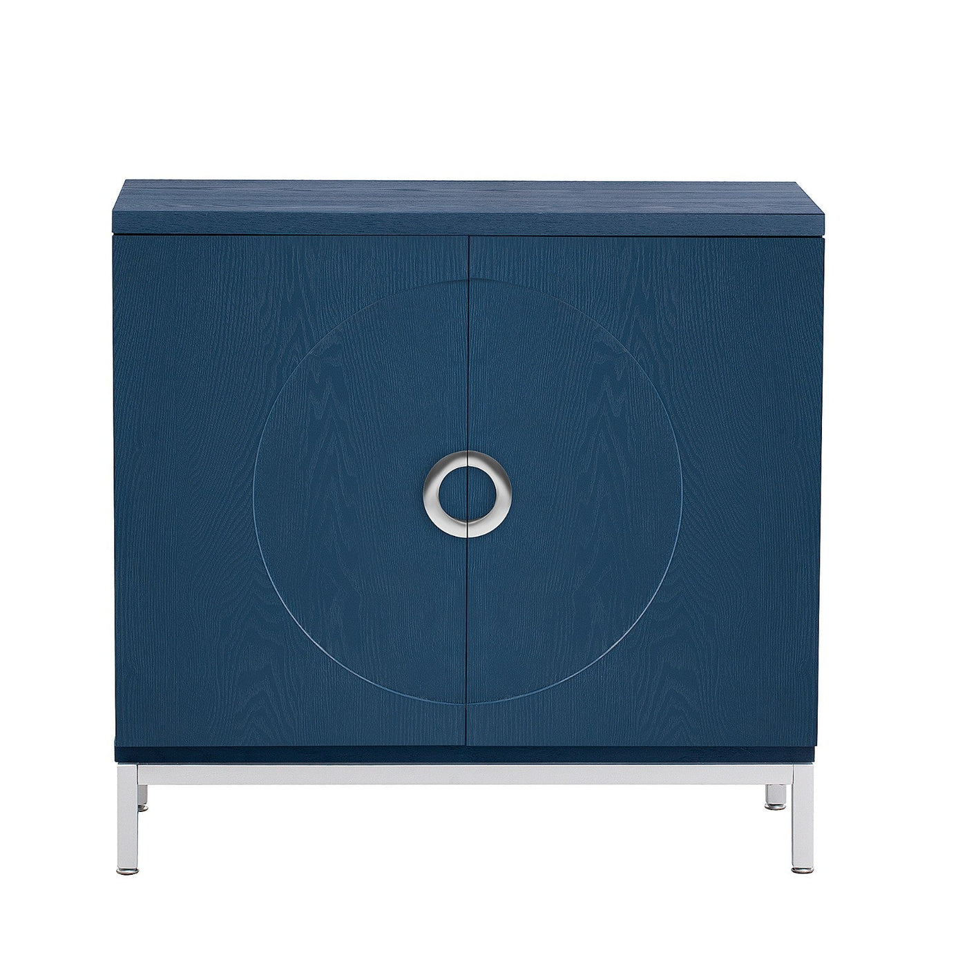 Storage Cabinet With Solid Wood Veneer And Metal Frame Navy