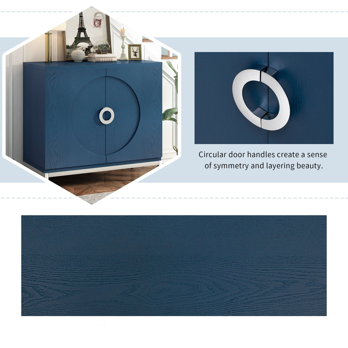 Storage Cabinet With Solid Wood Veneer And Metal Frame Navy
