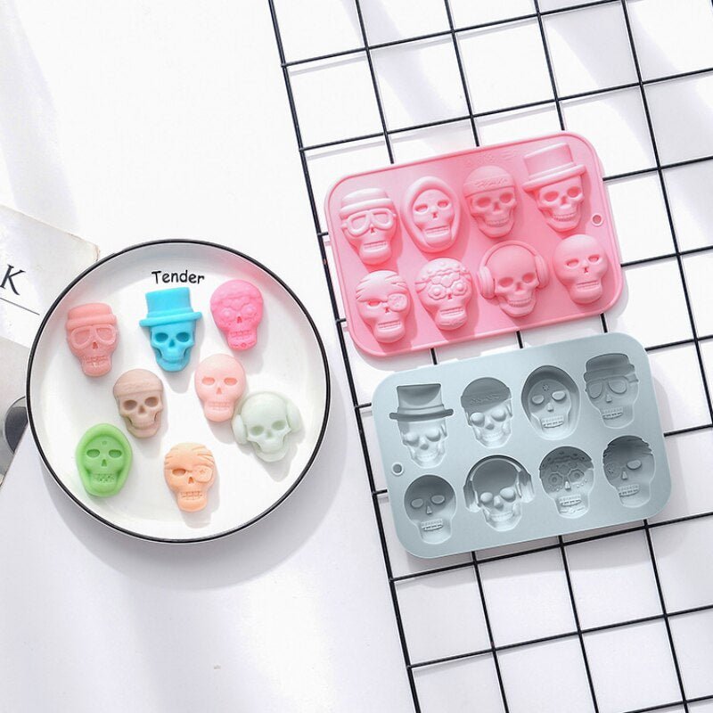 Skull Cake Mold Silicone 8 Hole For Jelly Ice Cube Soap Making