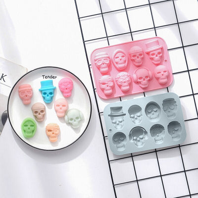 Skull Cake Mold Silicone 8 Hole For Jelly Ice Cube Soap Making