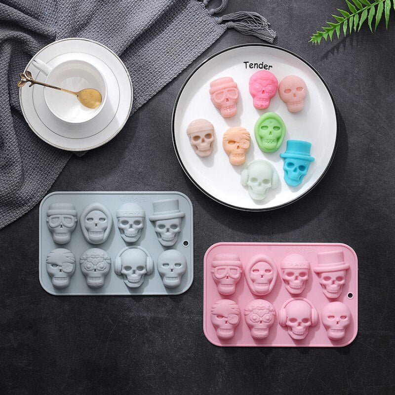 Skull Cake Mold Silicone 8 Hole For Jelly Ice Cube Soap Making