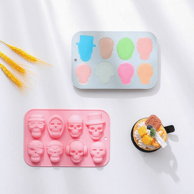 Skull Cake Mold Silicone 8 Hole For Jelly Ice Cube Soap Making