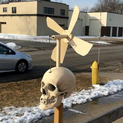 Skull Windmill Decoration Outdoor Halloween Whirligig Spinner