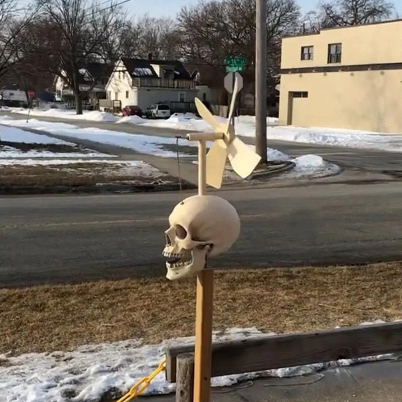 Skull Windmill Decoration Outdoor Halloween Whirligig Spinner