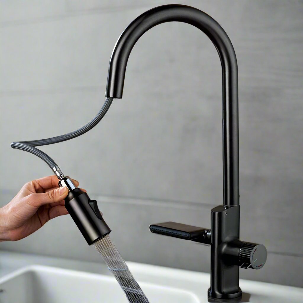 Digital Kitchen Faucet With Waterfall Design And Pull-Out Sprayer