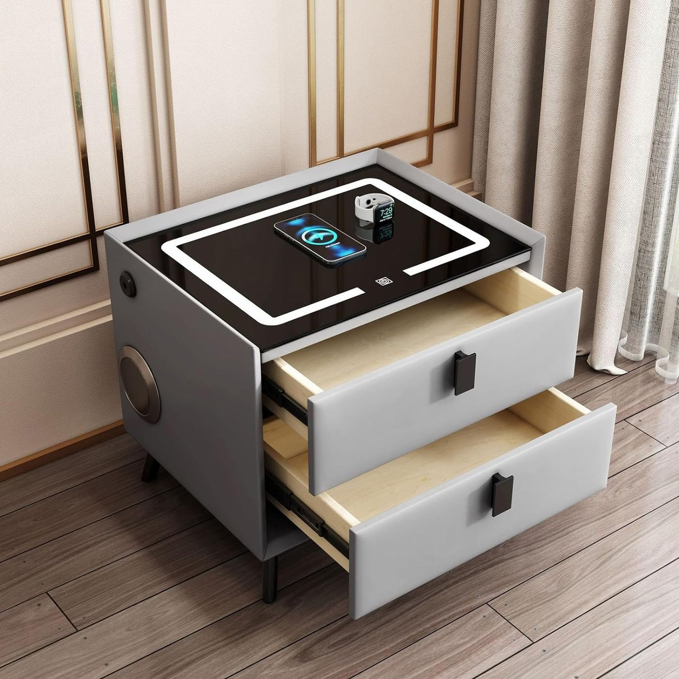 Smart Bedside Table With Wireless Charging And Fingerprint Lock