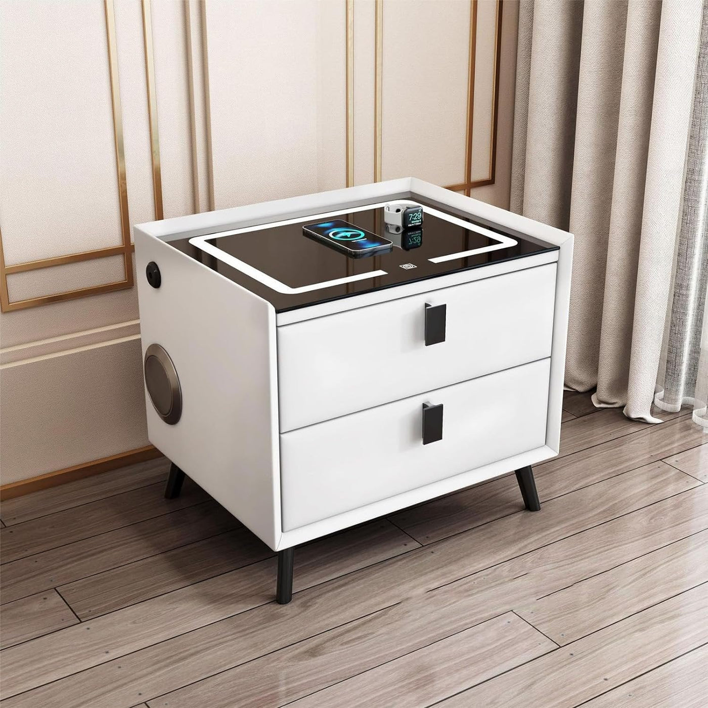 Smart Bedside Table With Wireless Charging And Fingerprint Lock